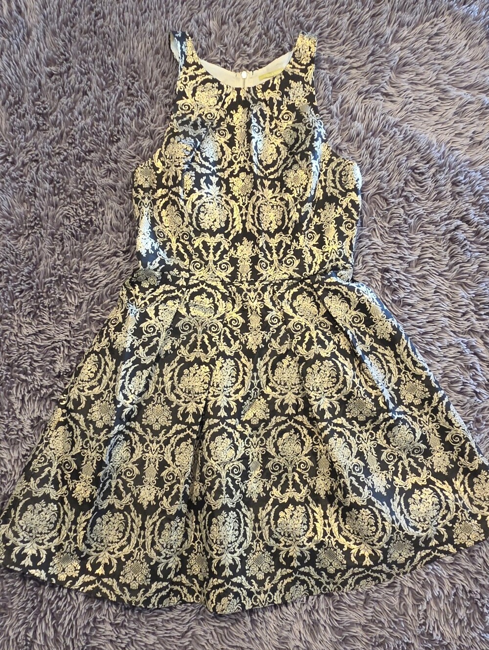 Womens Gianni Bini Black and Gold Metallic Brocade Dress Sz Small